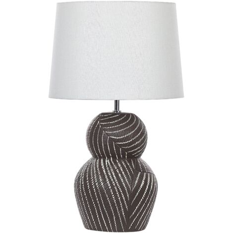 Lampe de Table en Céramique Chevet 63 cm Abat-jour Tissu Noir et Blanc Guapore