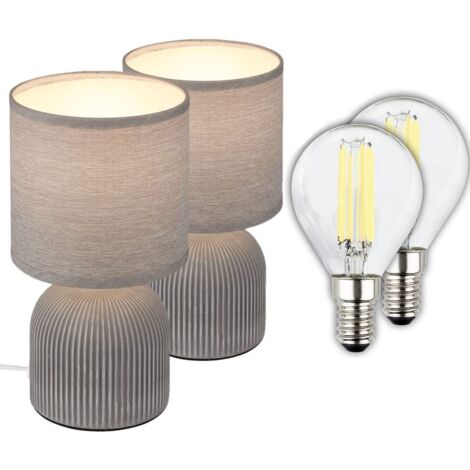 Lampe de table en céramique grise avec 2x LED E14 goutte 2,5W 525lm 3000K EEK A abat-jour tissu