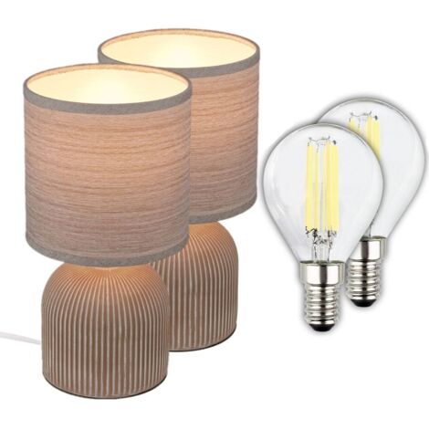 Lampe de table en céramique marron avec 2x LED E14 goutte 2,5W 525lm 3000K EEK A abat-jour tissu