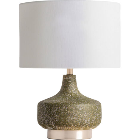 Lampe de table en céramique verte style contemporain élégante - Vert céramique avec abat-jour lin blanc