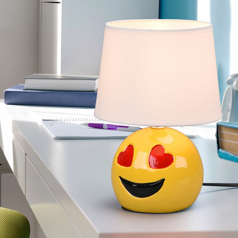 Etc-shop - Lampe de table en céramique pour chambre lampe de chevet lampe de salon lampe de table moderne, emoji aux yeux de coeur jaune, textile