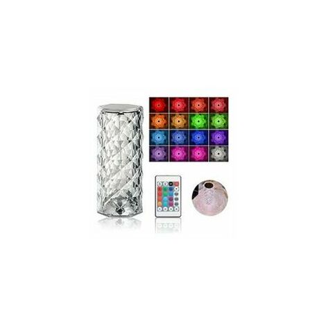 Lampe de Table en Cristal avec Commande Tactile et Télécommande, 16 Couleurs, Chargement USB, Lumières LED - Lampe pour Chambre/Bar/Restaurant