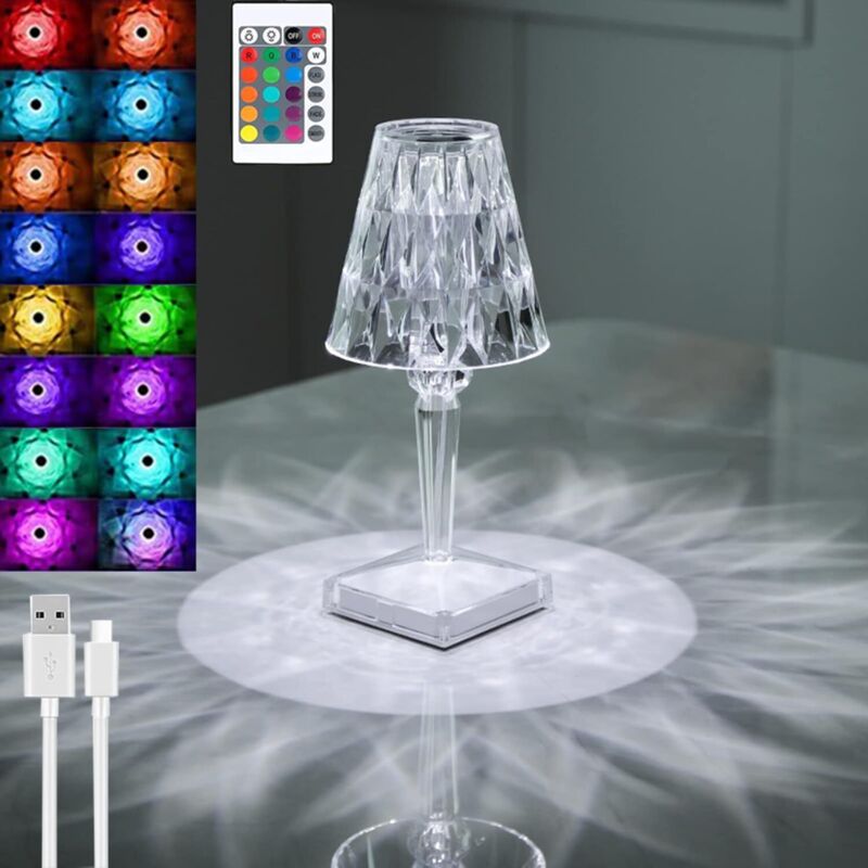 Lampe De Table En Cristal De Diamant, Lampe De Chevet De Chambre En Cristal Rechargeable Par Usb, Temperature/Luminosite Reglables, Type Tactile De