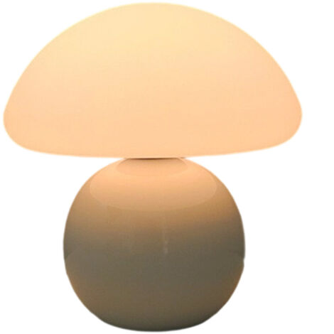 Lampe de table en forme de champignon avec un socle en céramique, convenant aux chambres, aux salons et aux chambres d'enfants.