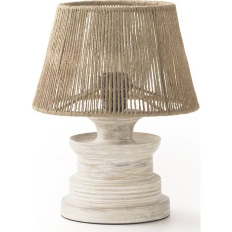 Lampe de table en jute et bois esprit naturel artisanal - bois naturel et jute beige