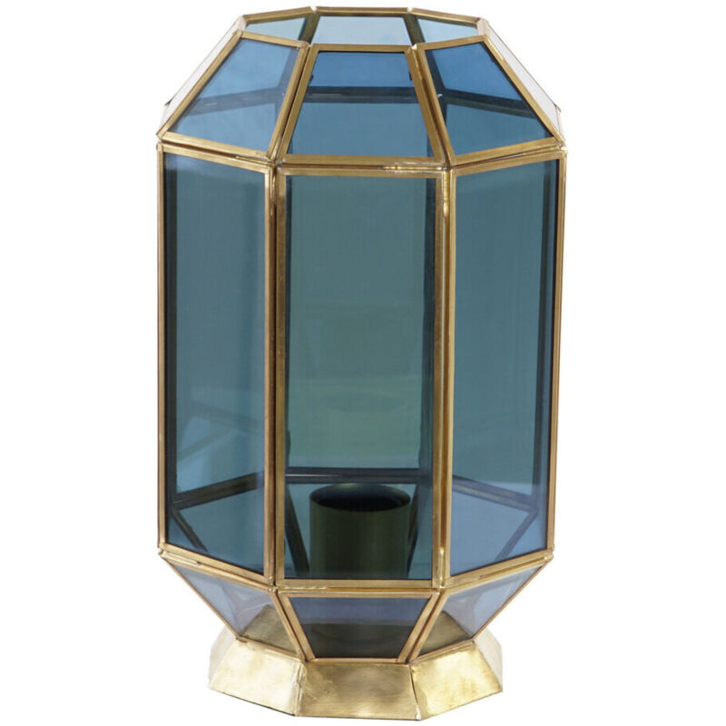 Lampe De Table Verre Laiton 18X19X29 Bleu