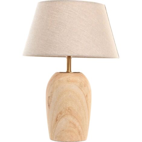 Lampe de table en laiton et bois finition beige doré élégante - Beige bois naturel et laiton doré