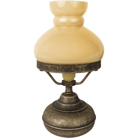 Lampe de table en laiton véritable verre E14 D : 13,5 cm ronde 24,5 cm de haut en bronze antique crème mat Art Nouveau