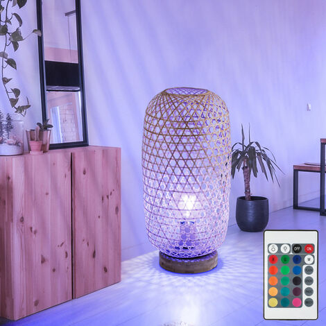 Lampe de table en maille de bambou lampe de table lampe de côté en bambou salon bohème, naturel, télécommande dimmable, 1x LED RVB 8,5W 806Lm blanc chaud, DxH 22x46 cm