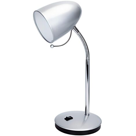 Lampe de table en métal argenté avec col flexible, culot E27 (ampoule non incluse)