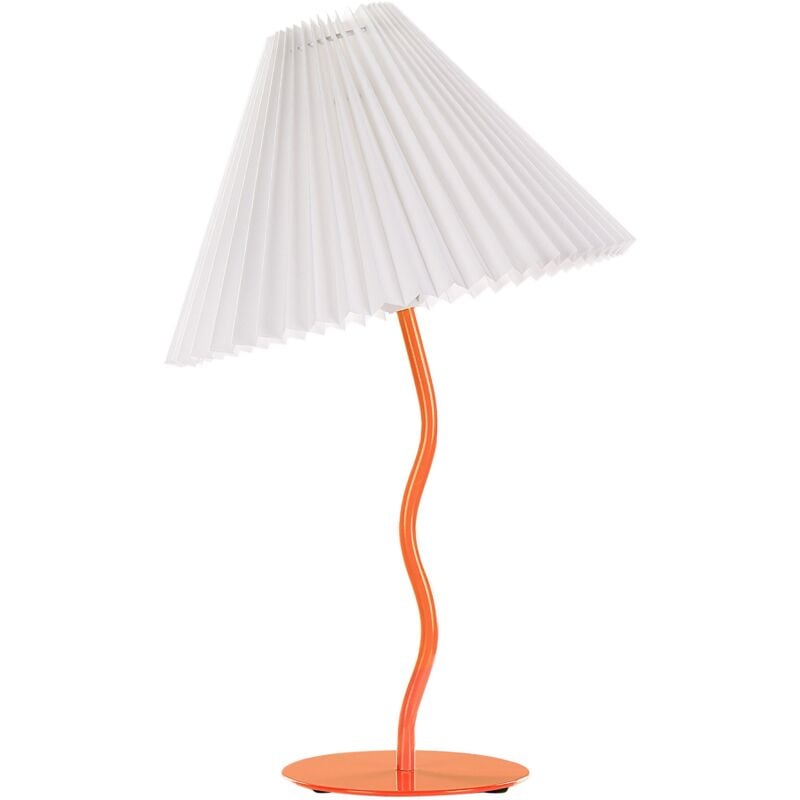 Lampe de Table en Métal Orange et Synthétique Pied Sinueux Abat-Jour Plissé 48 cm de Chevet Alwero