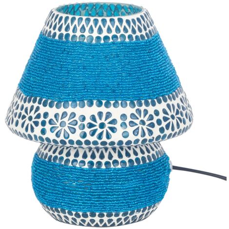 Lampe de table en mosaïque de style ethnique indien bleu, décoration de la maison