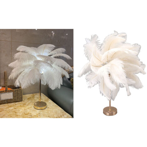 Lampe de table en plumes d'autruche rechargeable moderne décoration romantique lampe chambre Lampe à Plumes à Interrupteur Tactile pour la décoration de la maison blanc