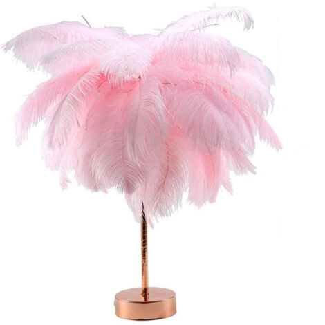 Lampe de table en plumes roses, veilleuse de chevet avec télécommande.USBInterface à double usage