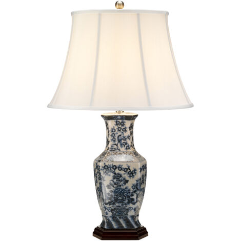 Lampe De Table En Porcelaine De Chine Hex Bleu Motif Floral