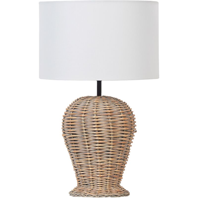 Lampe de Table en Rotin Clair Coton et Polyester Abat-Jour en Tambour 49 cm de Chevet Furelos