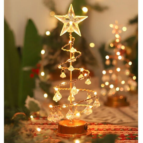 Lampe de table en spirale pour sapin de Noël avec étoile en cristal et pendentifs, décoration de Noël pour la maison, le bureau et l'intérieur