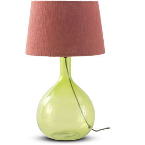 Lampe de table en verre vert avec abat-jour en coton terracotta