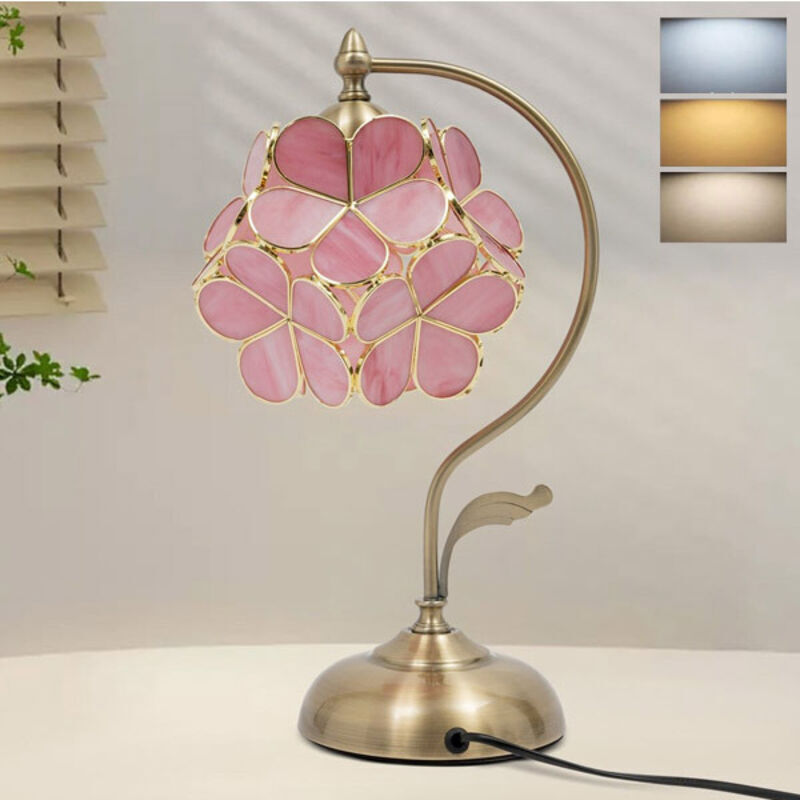 Lampe de table en vitrail en forme de fleur,veilleuse,lampe de chevet, pour chambre ou salon - Variation 3 couleurs (3000 K/4000 K/6000 K) - Prise UE.