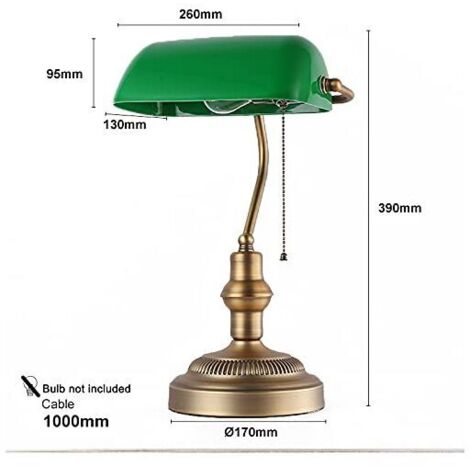 Lampe de Table et de Bureau Style Banquier Vintage Rétro avec Abat-jour Verre Vert et Laiton pour Ampoule E27 LED Salon Tête de lit Banquier Américain [Classe énergétique A] NPTERBL