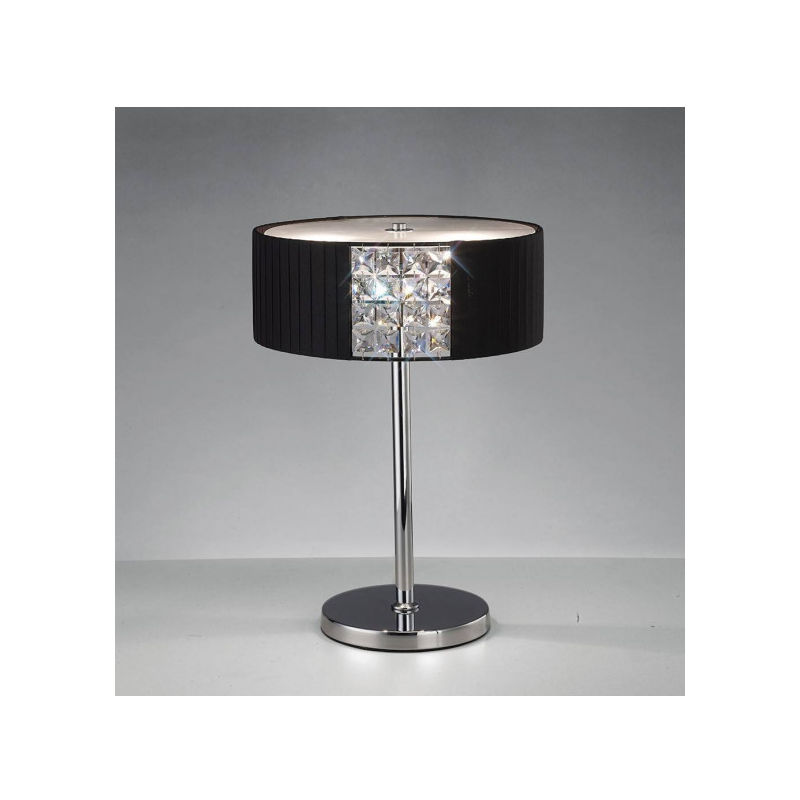 Lampe de Table Evelyn rond avec Abat jour noir 2 Ampoules chrome poli/cristal - Chrome