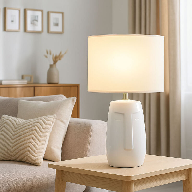 Lampe de table Lampe de chevet Tissu Lampe d'appoint blanc Lampe de chambre à coucher Lampe de lecture, céramique blanche, 1x douille E14, DxH