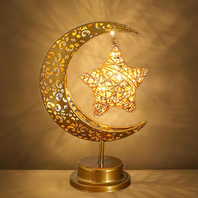 Lampe de table fantaisie lune à suspendre en forme d'étoile pour Ramadan, lampe lunaire enchantée, table de chevet, lampe de chambre d'enfant,