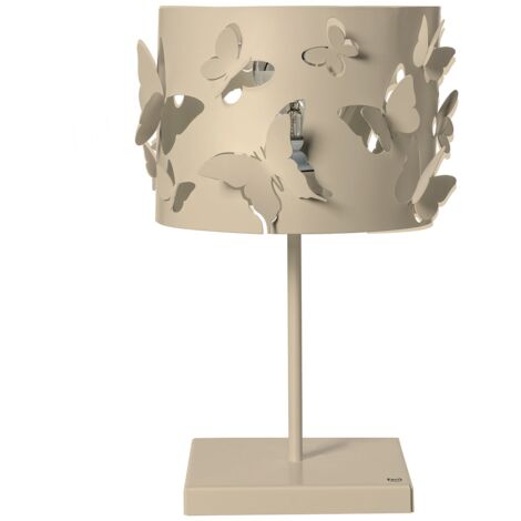 Lampe de table Farfallosa 20x20x37,2 cm en fer perforé avec papillons en relief Effet lumineux Douille E27 Made in Italy Crème