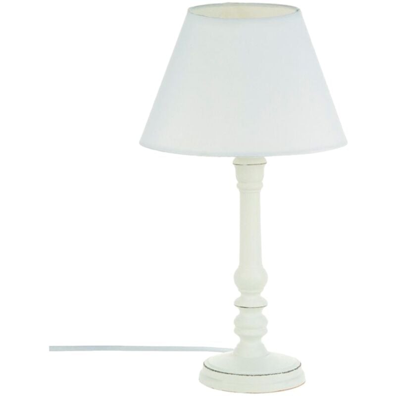 Wellhome - Lampe de Table – Finition Classique Antique Blanc, Bois, d. 20 x h. 35 cm