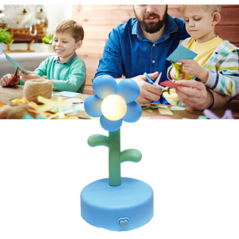 Lampe de Table Fleur Cute Portable - Lampe Bureau Dorm Night Light Bleu