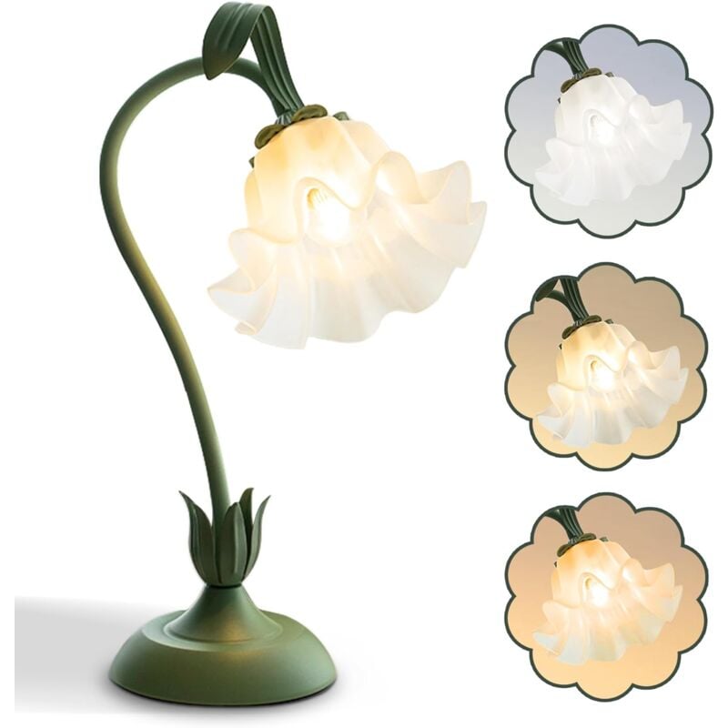 Crea - Lampe de table fleur, lampe de lecture led, veilleuse fleur rétro au chevet, 3 modes de couleurs, décoration de lampe de chevet kawaii,
