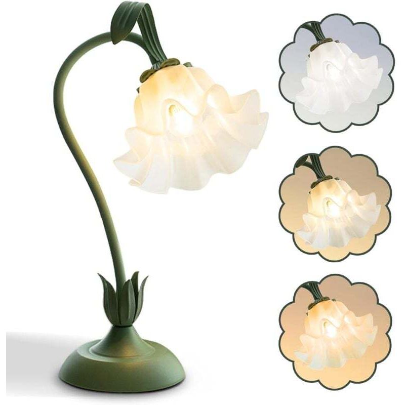 SNQ - Lampe de table fleur, lampe de lecture led, veilleuse fleur rétro au chevet, 3 modes de couleurs, décoration de lampe de chevet kawaii,
