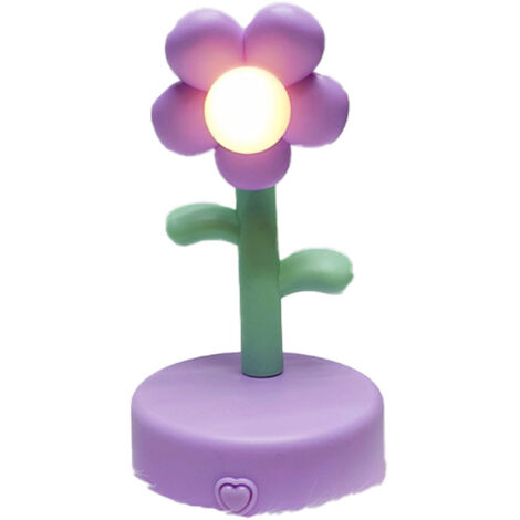 Lampe de Table Fleur Lumière Nuit Portable Décorative Bureau Chambre Violet