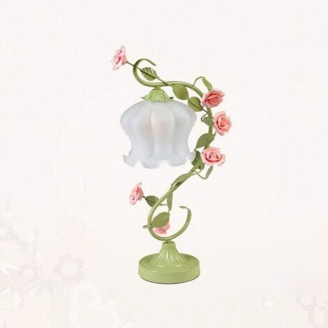Lampe de Table Fleur Style Européen Verre Dépoli Rose Intensité Variable Chevet