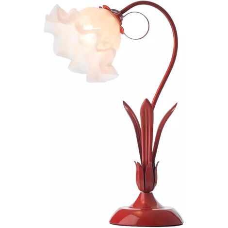 Lampe de table fleurie verte, petite lampe de table bionique florale avec abat-jour en verre, lampe muguet pour salon, chambre à coucher (5 W)，rouge