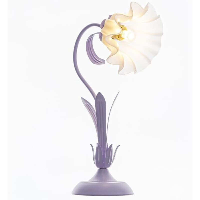 Lampe de table fleurie verte, petite lampe de table bionique florale avec abat-jour en verre, lampe muguet pour salon, chambre à coucher (5 W)，Violet