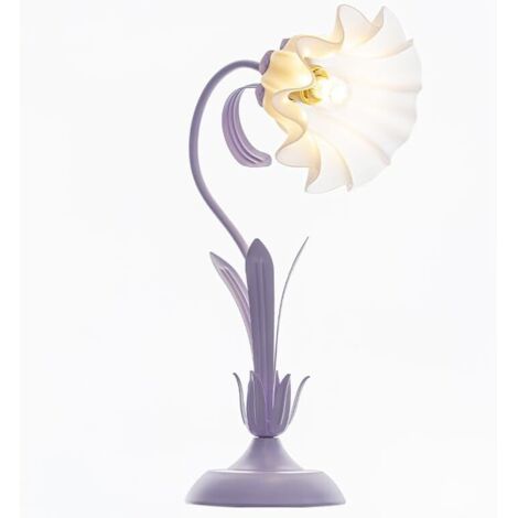 Lampe de table fleurie verte, petite lampe de table bionique florale avec abat-jour en verre, lampe muguet pour salon, chambre à coucher (5 W)，Violet