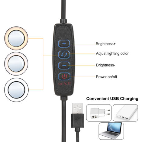 Lampe de table flexible à pince avec loupe 8x, bras pivotant, LED à intensité variable, lampe de bureau, 3 modes de couleur et 10 niveaux de luminosité, lecture, travail, études.