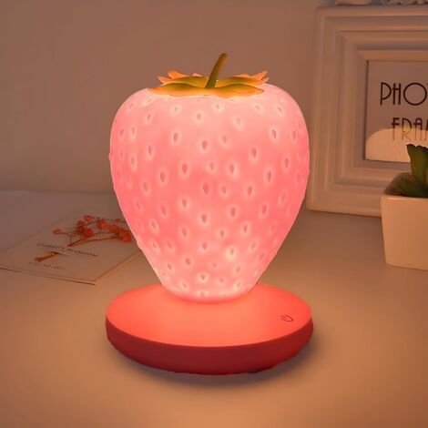 Lampe de Table Fraise LED – Veilleuse Cute avec 3 Modes Tactiles, Lampe Chevet Décorative pour Chambre, Cadeau Saint-Valentin