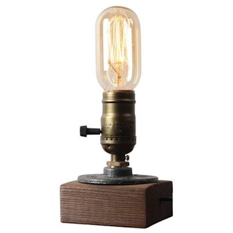 Lampe de table industrielle de style steampunk, ampoule E27, socle en bois