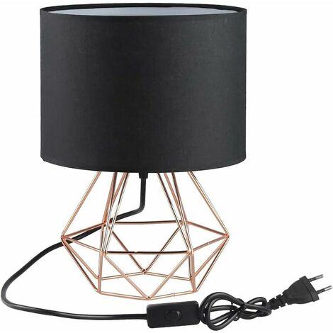 Lampe de table industrielle moderne en métal vintage - Lampe de chevet Angus Basket 15,35 pouces de haut Lampe de lecture Lampe de travail pour tables de chevet, noir et or rose.