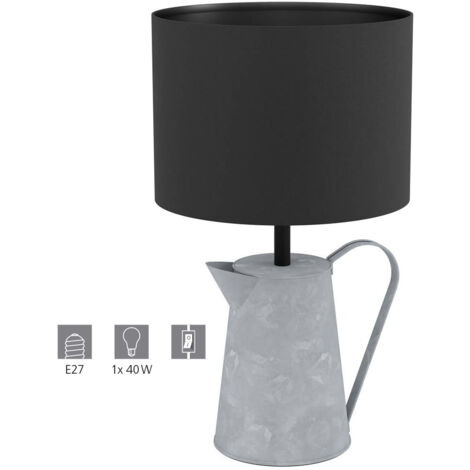 Lampe de table Kensal Gris, Noir H: 43.5 Ø: 25cm avec interrupteur de câble