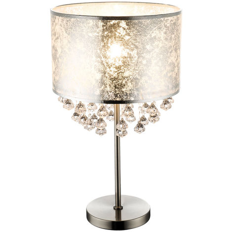Lampe de table lampadaire textile feuille d'argent support d'éclairage spots cristaux Globo 15188T3