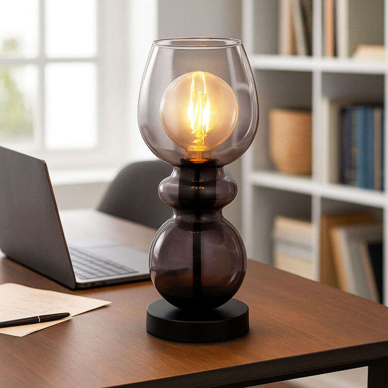 Globo Lighting - Lampe de table verre fumé lampe de chevet noir lampe d'appoint rétro, métal, douille E27, DxH 15x34,4 cm