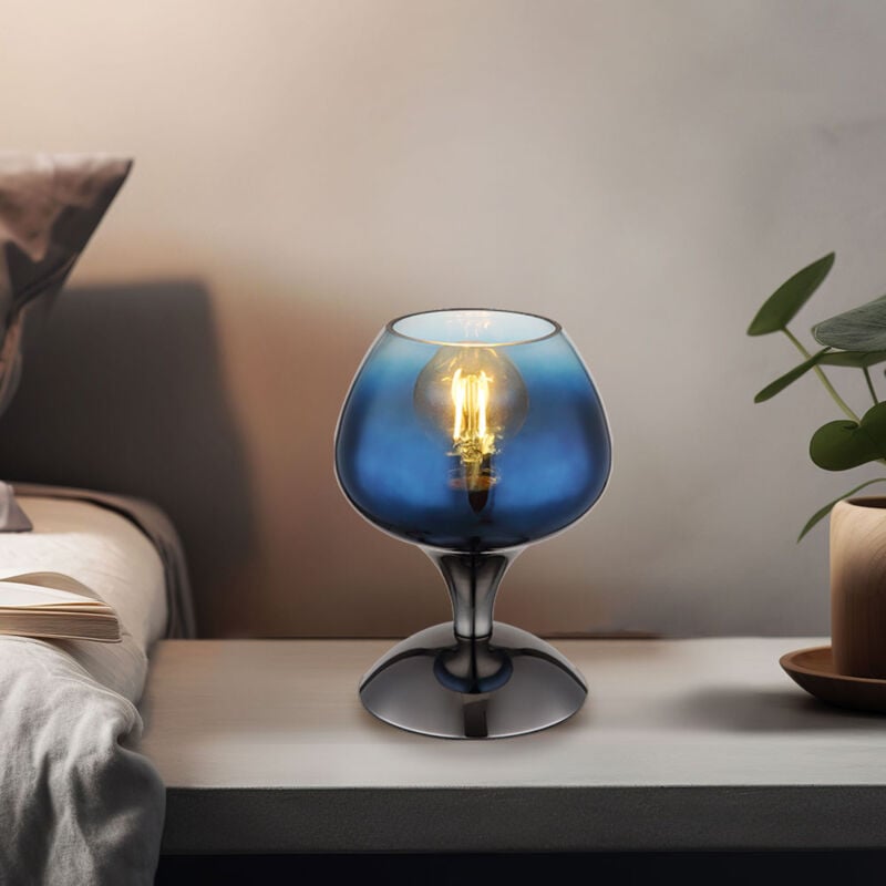 Globo - Lampe de table lampe d'appoint lampe de bureau métal chrome verre bleu design rétro