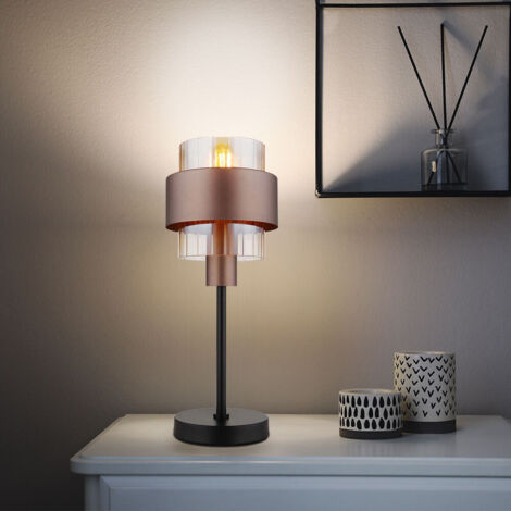 Lampe de table lampe d'appoint lampe de bureau verre ambre bronze H 47 cm