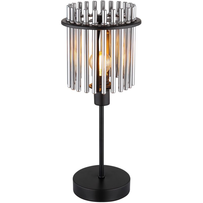 Lampe de table, lampe d'appoint, lampe de chambre, lampe de chevet, lampe de table, lampe de salon, métal noir, tiges de verre fumé, 1x E14, h 37,5 cm Lampe de table, lampe d'appoint, lampe de chambre, lampe de chevet, lampe de table, lampe de salon, métal noir, tiges de verre fumé, 1x E14, h 37,5 cm