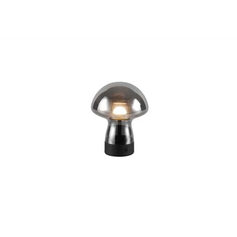 Lampe de table, lampe d'appoint, lampe de lecture, variateur tactile, noir, verre fumé, batterie, H 18 cm