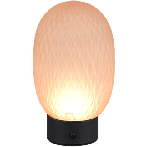 Lampe de table, lampe d'appoint, LED, verre brunâtre, variateur tactile, fonctionnement à piles, H 20,5 cm