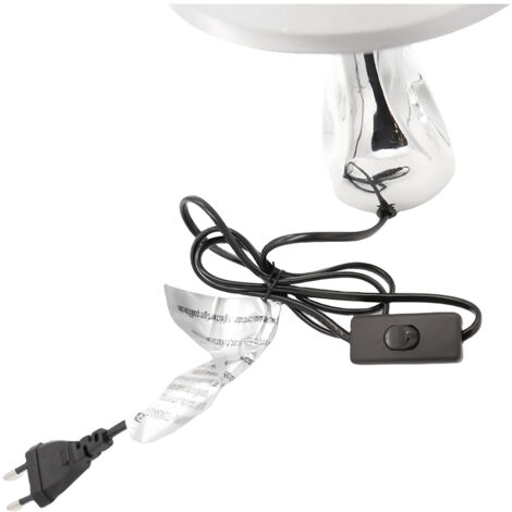 Lampe de table, lampe de chevet argentée avec pied ovale argenté et abat-jour blanc - RAPANDA